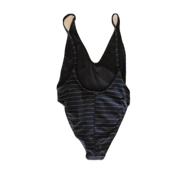 Nasty Gal Womens Black Striped Low Back V-Neck What's Line Yours Swimsuit Size S - Picture 3 of 10